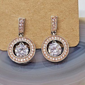 PAJ Rose Gold Plate CZ Dangle Stud Earrings Cubic Zirconia